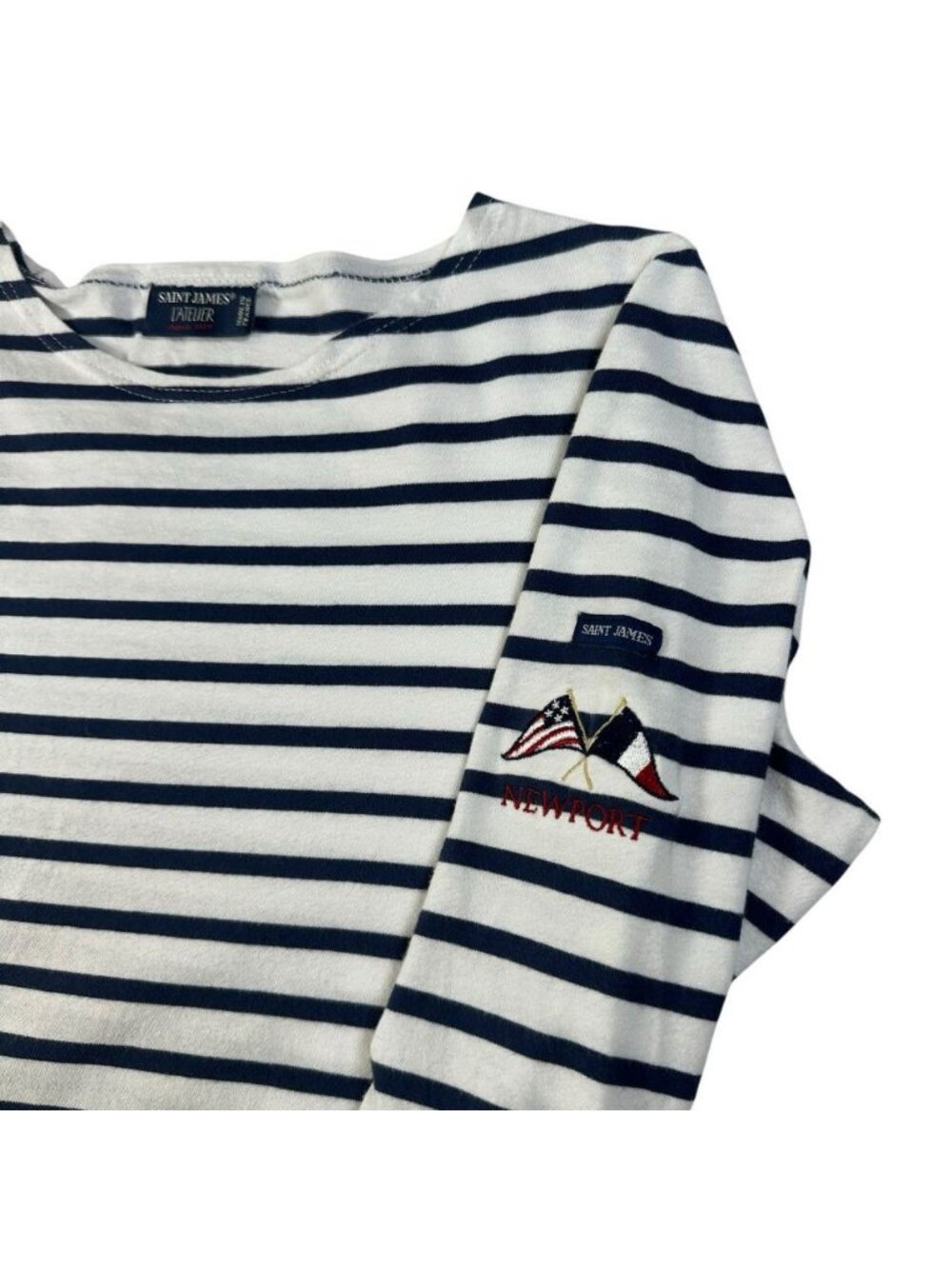 Vtg Saint James L'Atelier Striped Mariners Breton Top US 8 White Newport *flaw